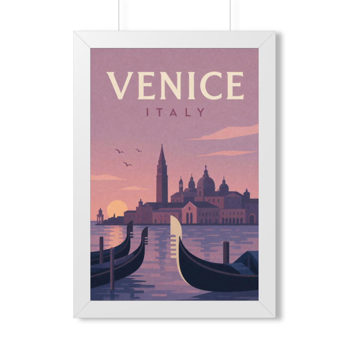 Venice Italy Framed Poster | Vintage Travel Wall Art | Black Walnut White Frame | 16x24 20x30
