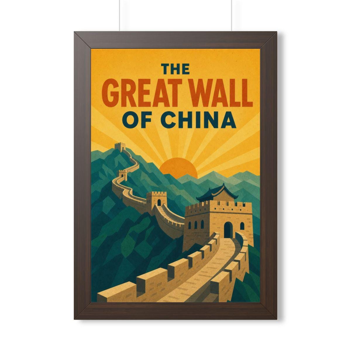 Great Wall of China China Framed Poster | Vintage Travel Wall Art | Black Walnut White Frame | 16x24 20x30