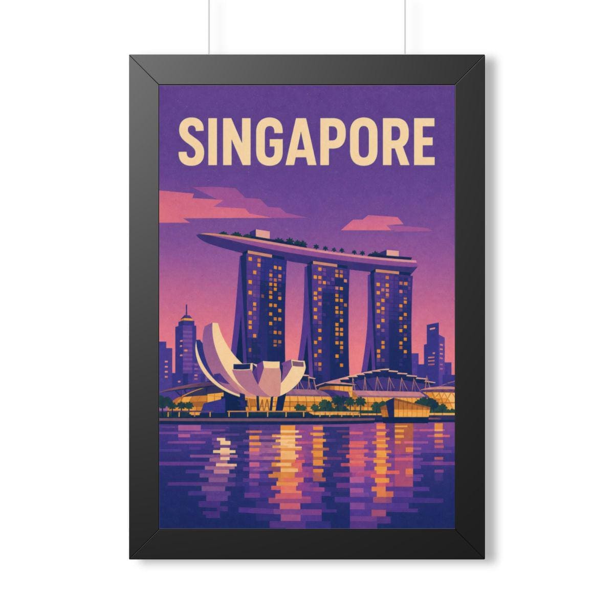 Singapore Marina Bay Singapore Framed Poster | Vintage Travel Wall Art | Black Walnut White Frame | 16x24 20x30