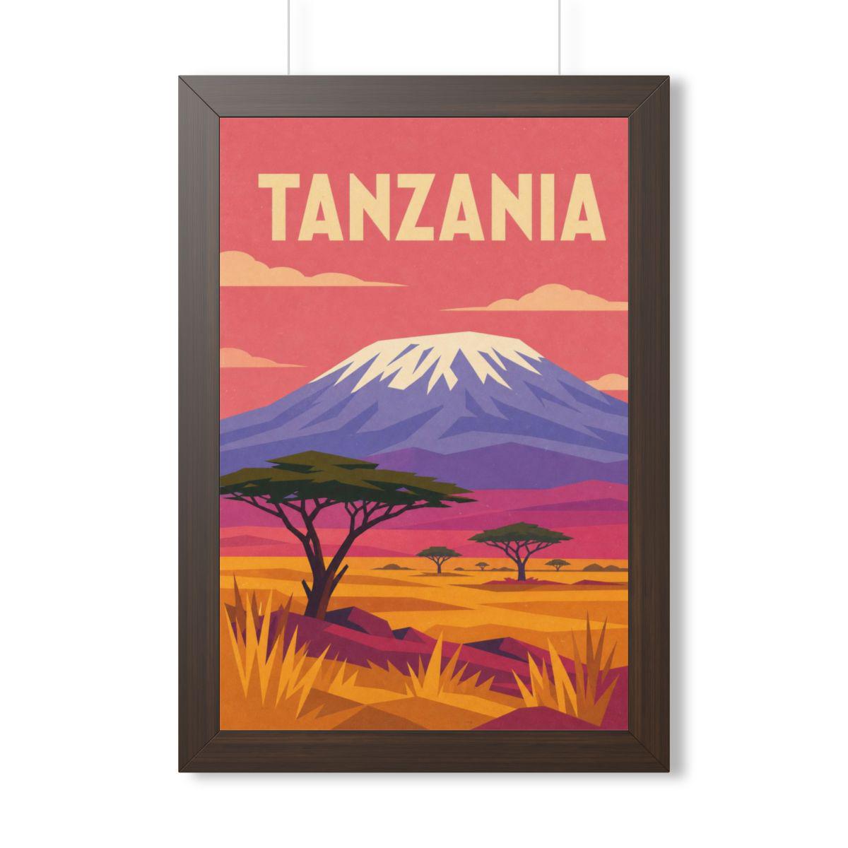 Tanzania Kilimanjaro Tanzania Framed Poster | Vintage Travel Wall Art | Black Walnut White Frame | 16x24 20x30
