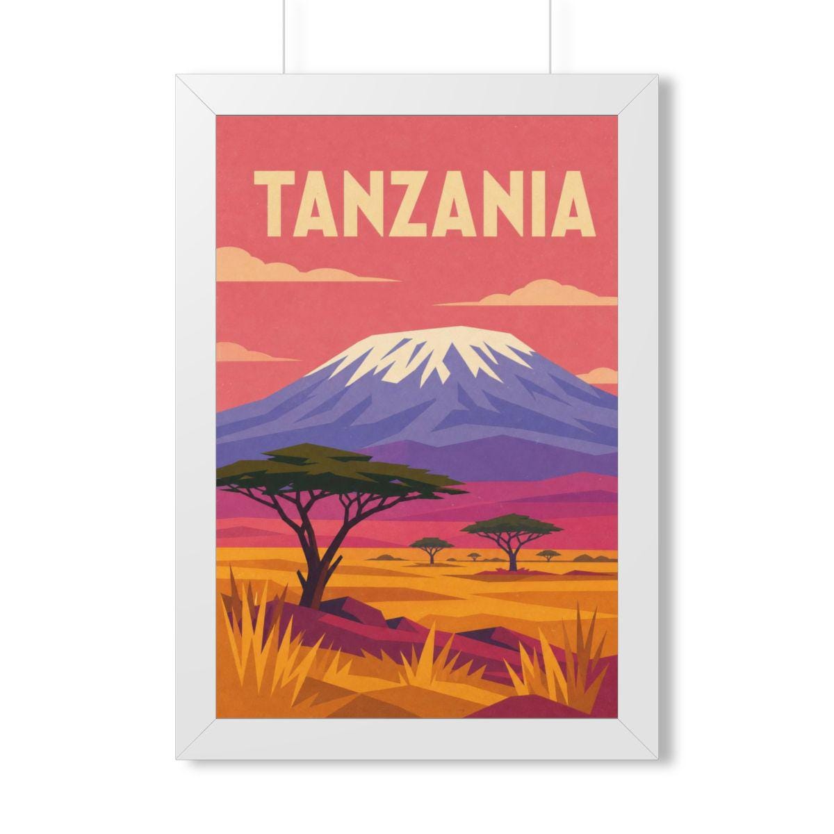 Tanzania Kilimanjaro Tanzania Framed Poster | Vintage Travel Wall Art | Black Walnut White Frame | 16x24 20x30