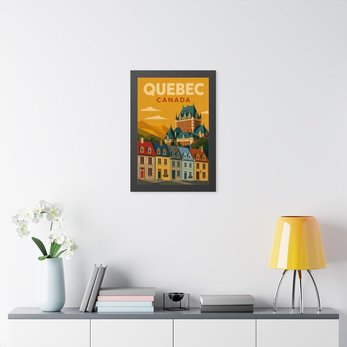 Québec City Canada Framed Poster | Vintage Travel Wall Art | Black Walnut White Frame | 16x24 20x30