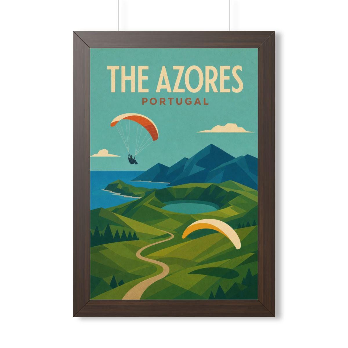 Azores Portugal Framed Poster | Vintage Travel Wall Art | Black Walnut White Frame | 16x24 20x30