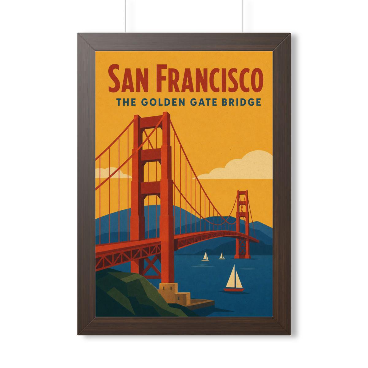 Golden Gate Bridge United States Framed Poster | Vintage Travel Wall Art | Black Walnut White Frame | 16x24 20x30