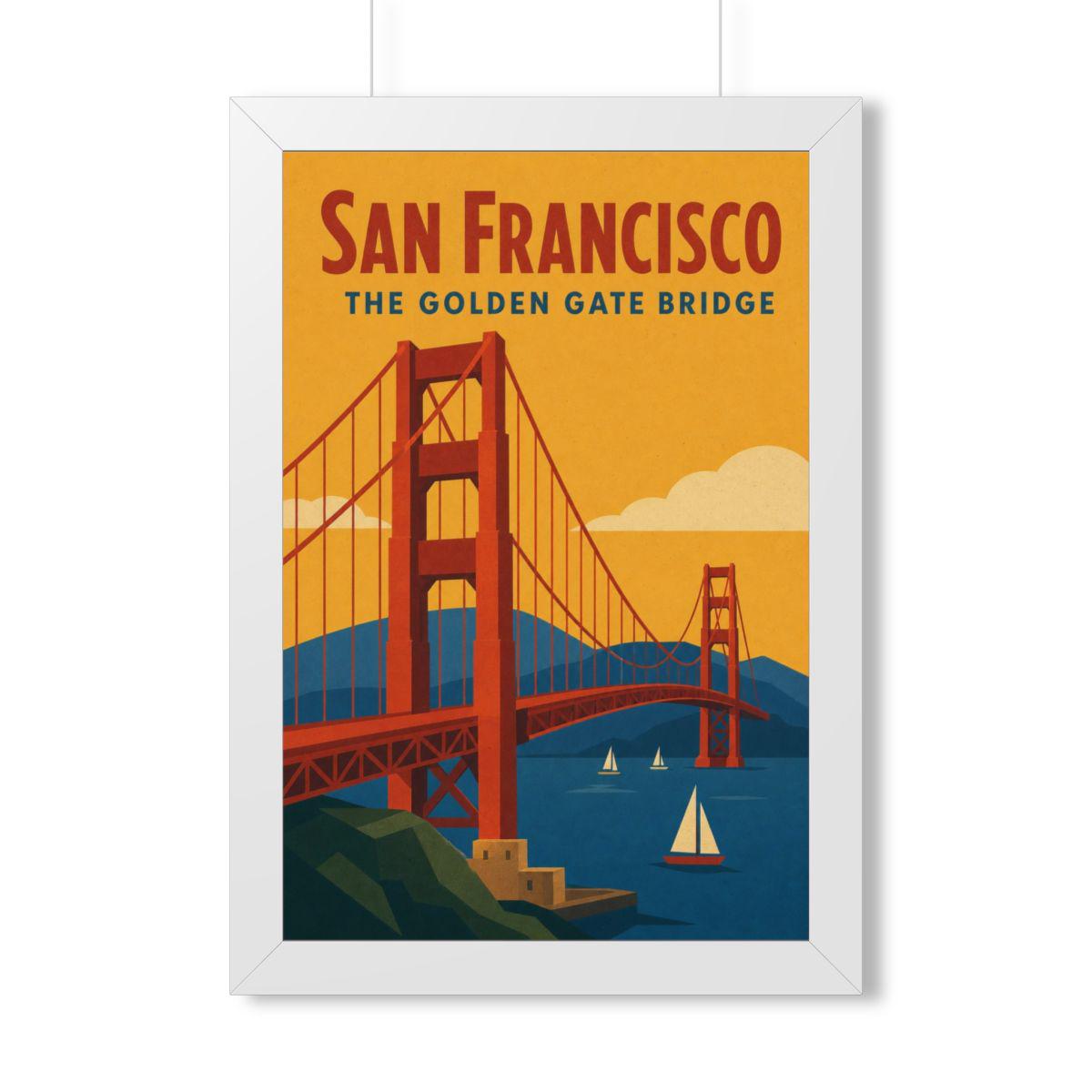 Golden Gate Bridge United States Framed Poster | Vintage Travel Wall Art | Black Walnut White Frame | 16x24 20x30