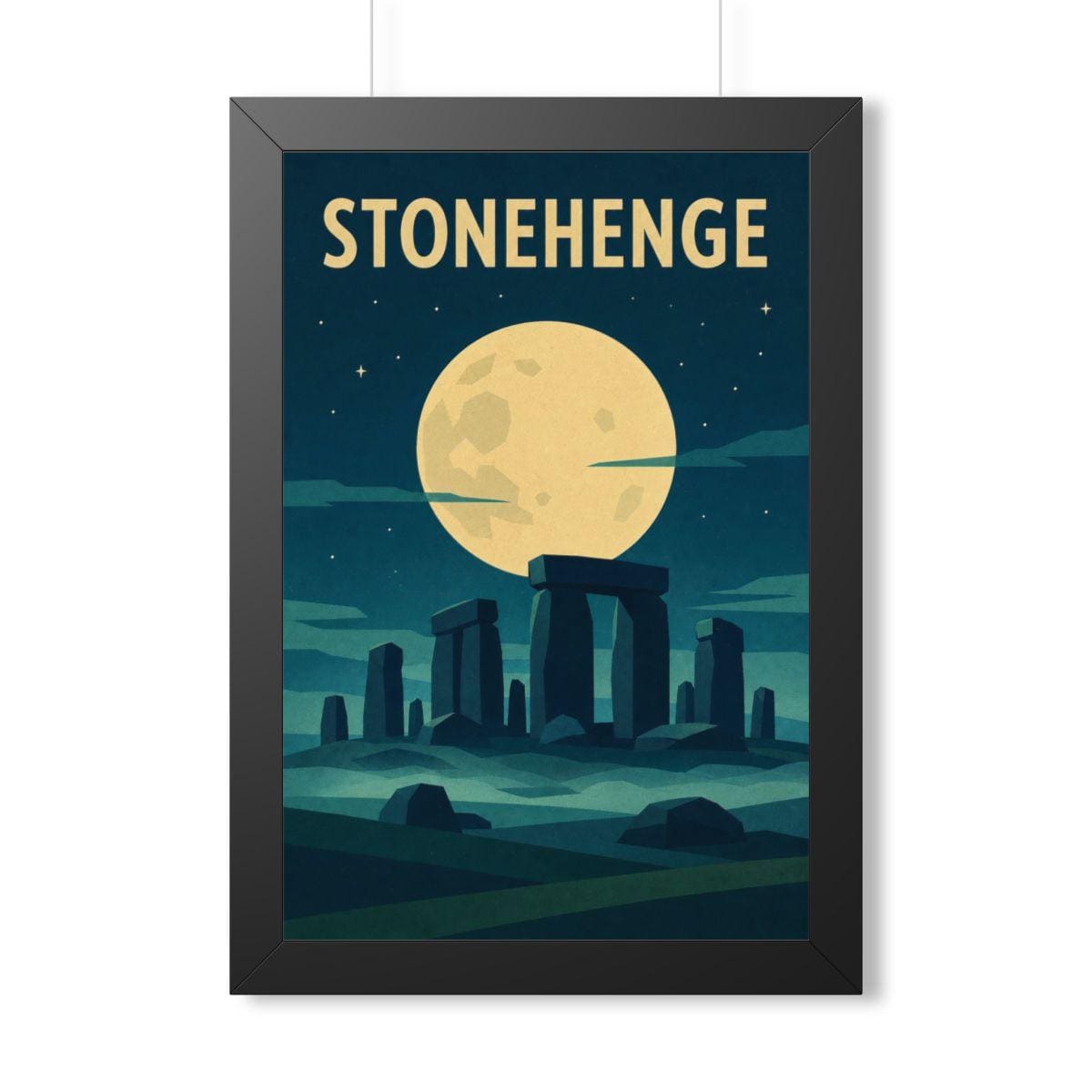 Stonehenge United Kingdom Framed Poster | Vintage Travel Wall Art | Black Walnut White Frame | 16x24 20x30