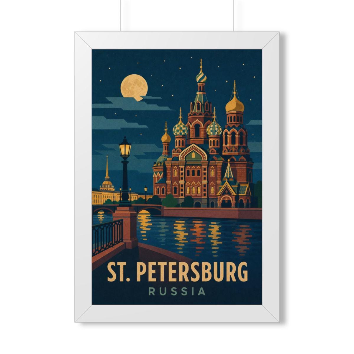 St. Petersburg Russia Framed Poster | Vintage Travel Wall Art | Black Walnut White Frame | 16x24 20x30