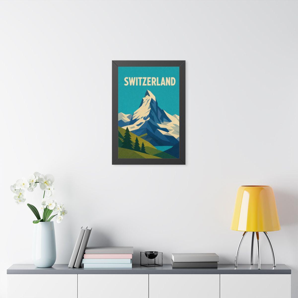 Switzerland Matterhorn Switzerland Framed Poster | Vintage Travel Wall Art | Black Walnut White Frame | 16x24 20x30