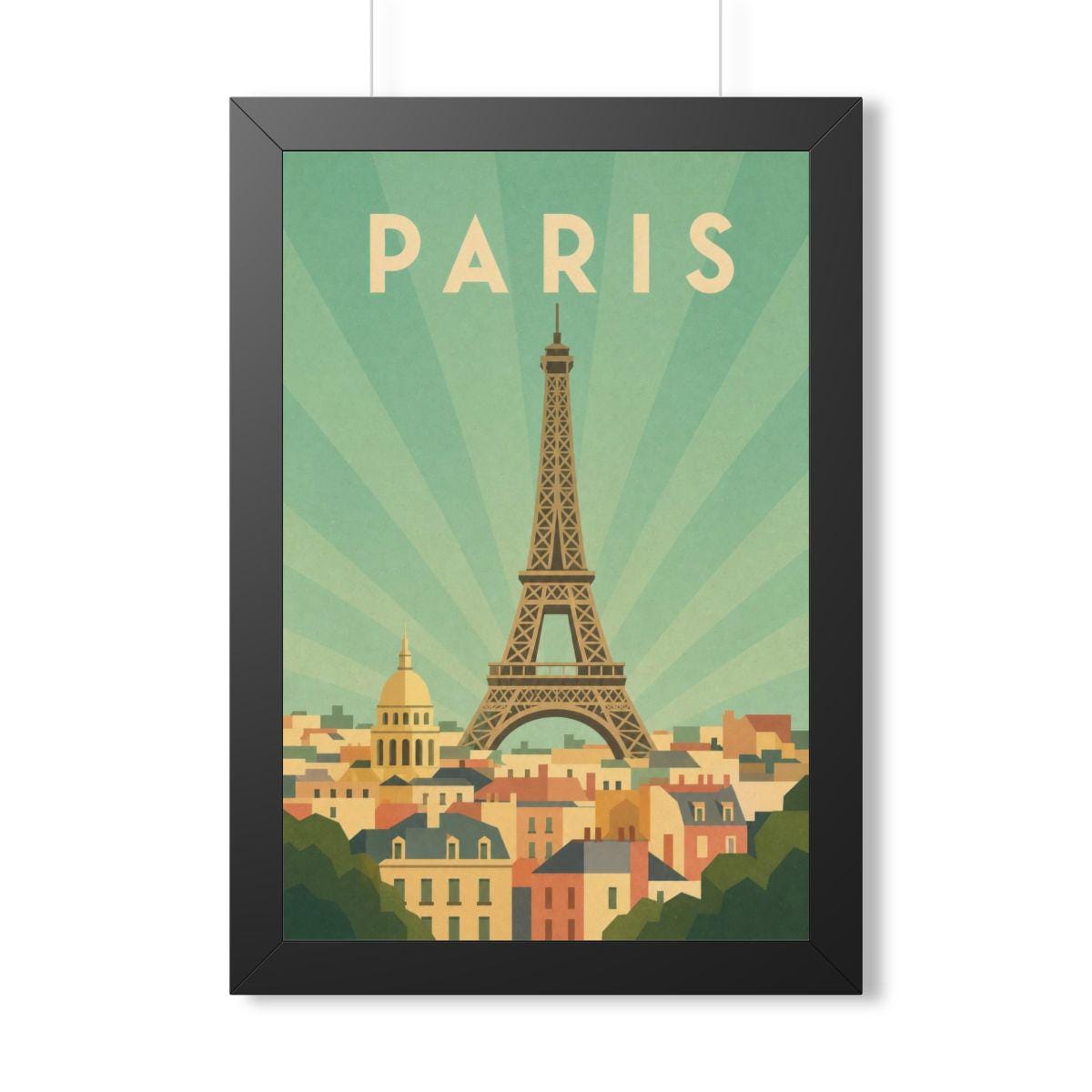 Paris Pastel France Framed Poster | Vintage Travel Wall Art | Black Walnut White Frame | 16x24 20x30