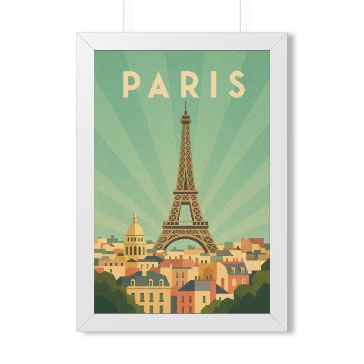 Paris Pastel France Framed Poster | Vintage Travel Wall Art | Black Walnut White Frame | 16x24 20x30