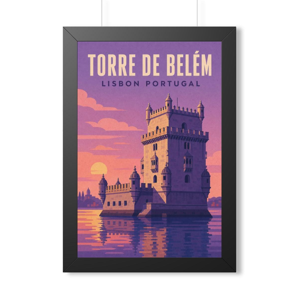 Belém Tower Lisbon Portugal Framed Poster | Vintage Travel Wall Art | Black Walnut White Frame | 16x24 20x30