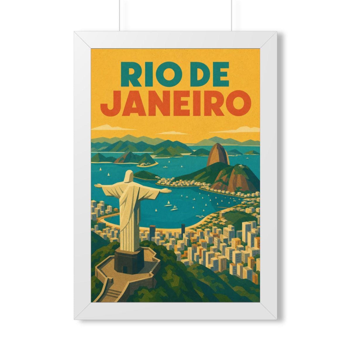 Rio de Janeiro Panorama Brazil Framed Poster | Vintage Travel Wall Art | Black Walnut White Frame | 16x24 20x30