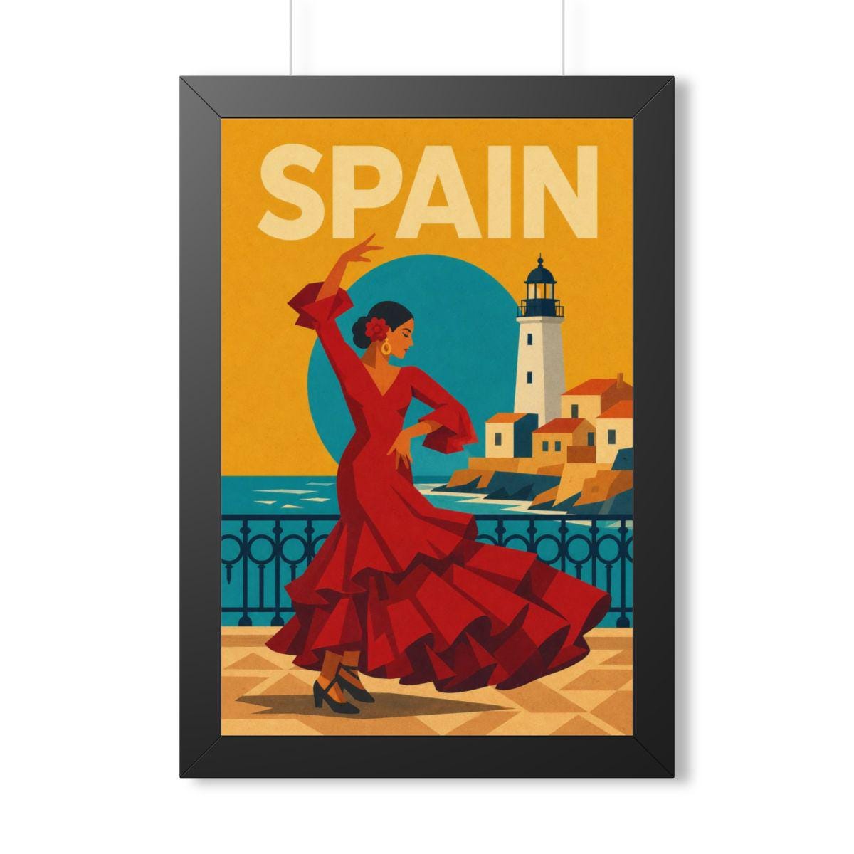 Spain Flamenco Spain Framed Poster | Vintage Travel Wall Art | Black Walnut White Frame | 16x24 20x30