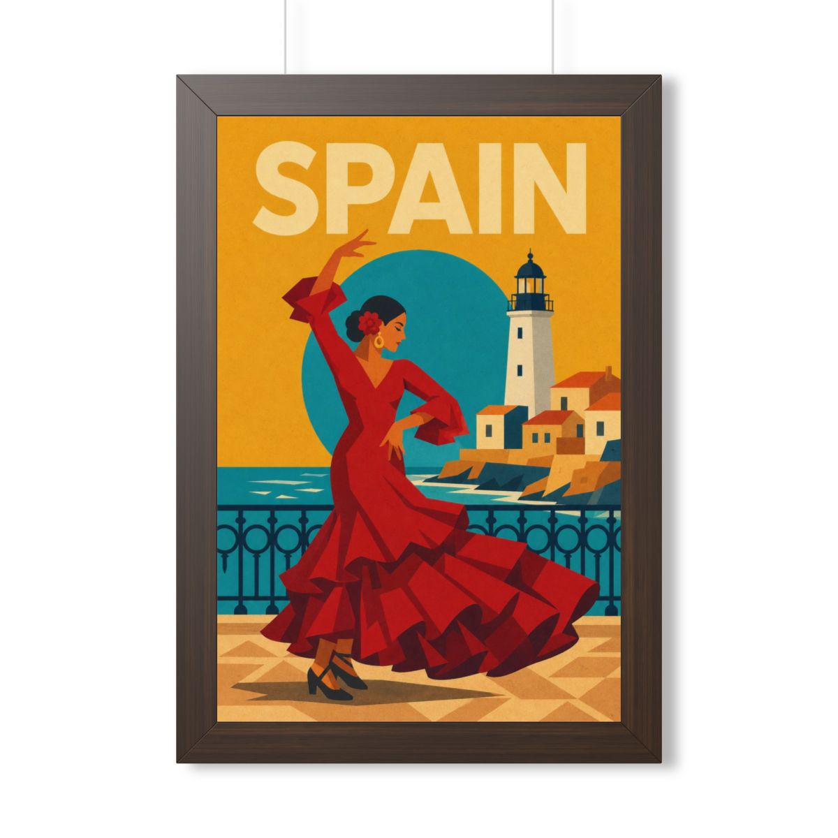 Spain Flamenco Spain Framed Poster | Vintage Travel Wall Art | Black Walnut White Frame | 16x24 20x30