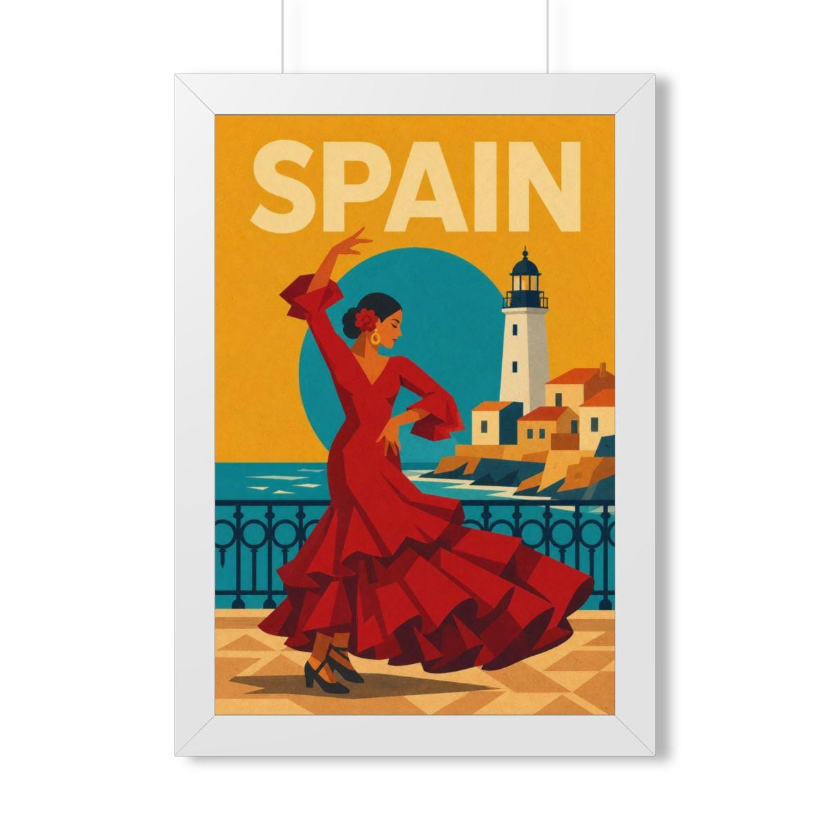 Spain Flamenco Spain Framed Poster | Vintage Travel Wall Art | Black Walnut White Frame | 16x24 20x30