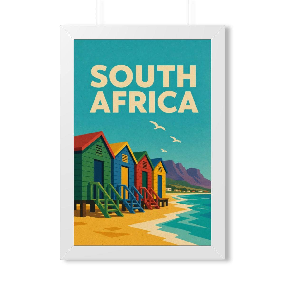 South Africa Beach South Africa Framed Poster | Vintage Travel Wall Art | Black Walnut White Frame | 16x24 20x30