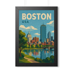 Boston Skyline United States Framed Poster | Vintage Travel Wall Art | Black Walnut White Frame | 16x24 20x30