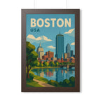 Boston Skyline United States Framed Poster | Vintage Travel Wall Art | Black Walnut White Frame | 16x24 20x30