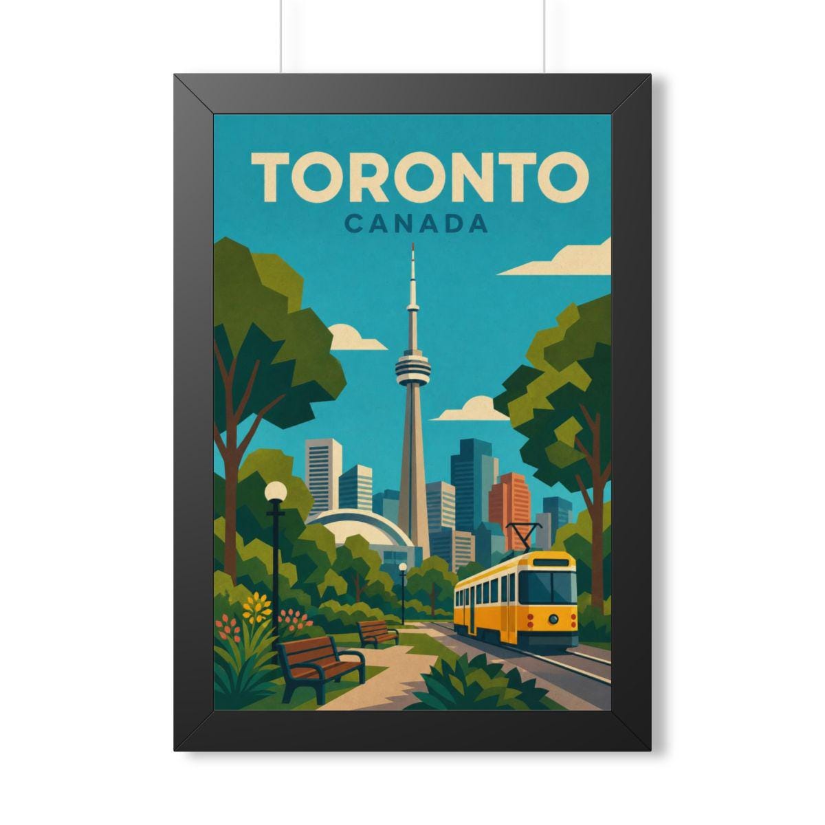 Toronto Streetcar Canada Framed Poster | Vintage Travel Wall Art | Black Walnut White Frame | 16x24 20x30