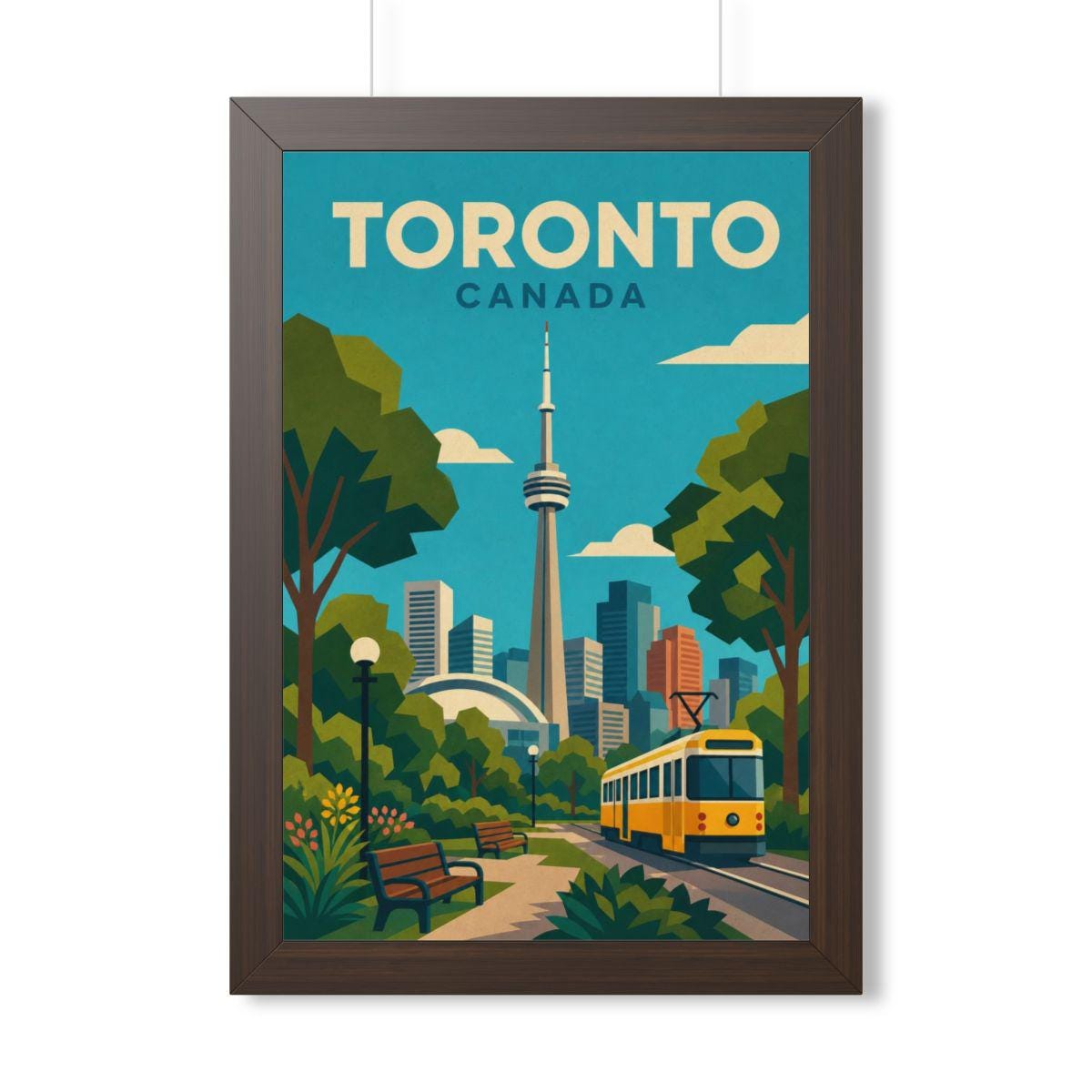 Toronto Streetcar Canada Framed Poster | Vintage Travel Wall Art | Black Walnut White Frame | 16x24 20x30