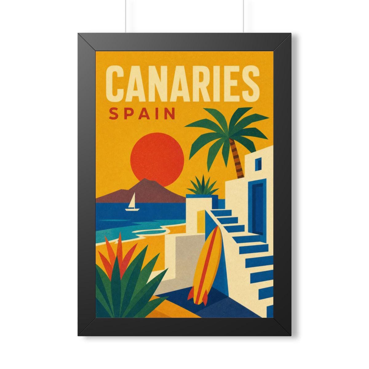 Canary Islands Spain Framed Poster | Vintage Travel Wall Art | Black Walnut White Frame | 16x24 20x30