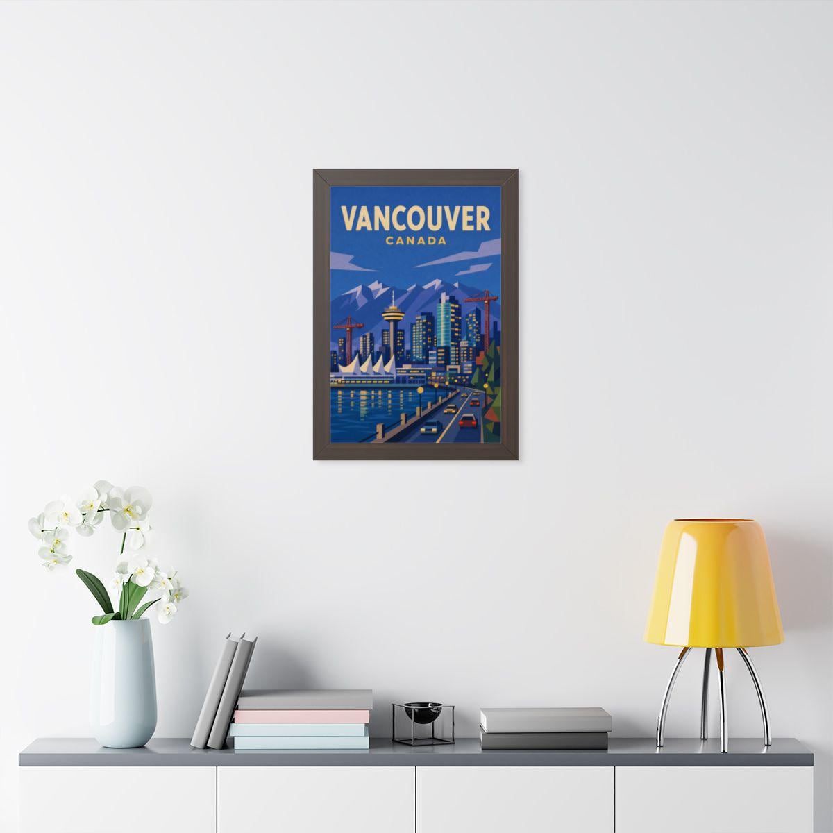 Vancouver Canada Framed Poster | Vintage Travel Wall Art | Black Walnut White Frame | 16x24 20x30