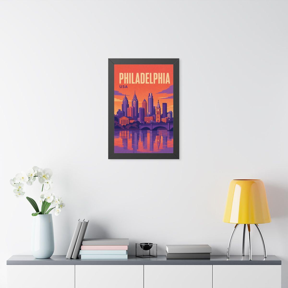 Philadelphia United States Framed Poster | Vintage Travel Wall Art | Black Walnut White Frame | 16x24 20x30