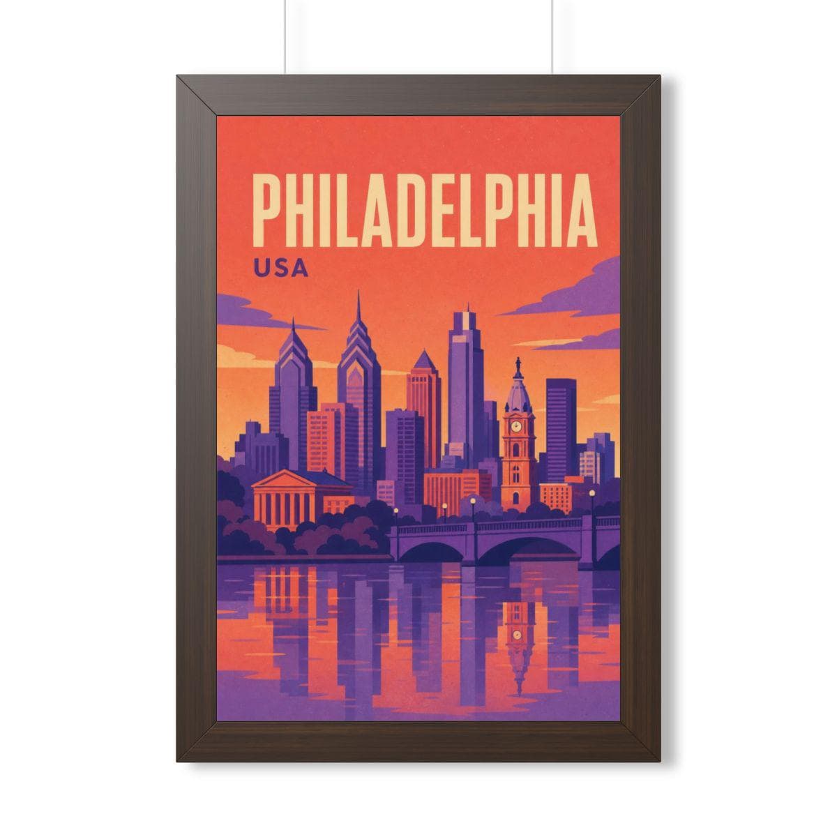 Philadelphia United States Framed Poster | Vintage Travel Wall Art | Black Walnut White Frame | 16x24 20x30