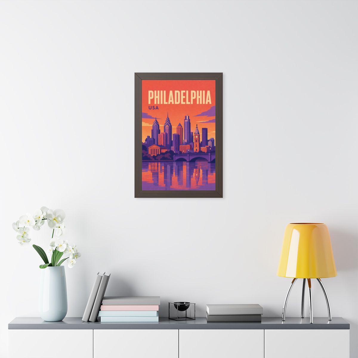 Philadelphia United States Framed Poster | Vintage Travel Wall Art | Black Walnut White Frame | 16x24 20x30