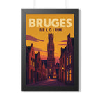 Bruges Belgium Framed Poster | Vintage Travel Wall Art | Black Walnut White Frame | 16x24 20x30