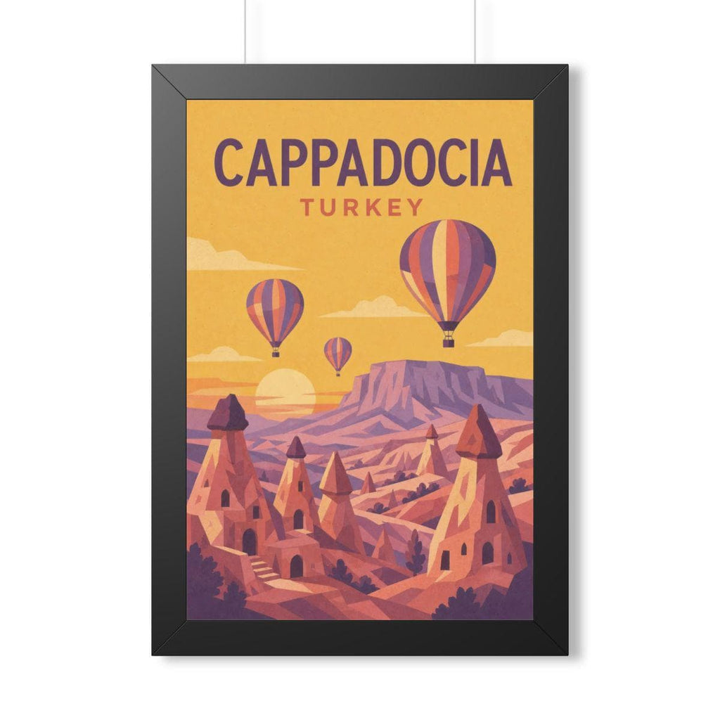 Cappadocia Turkey Framed Poster | Vintage Travel Wall Art | Black Walnut White Frame | 16x24 20x30