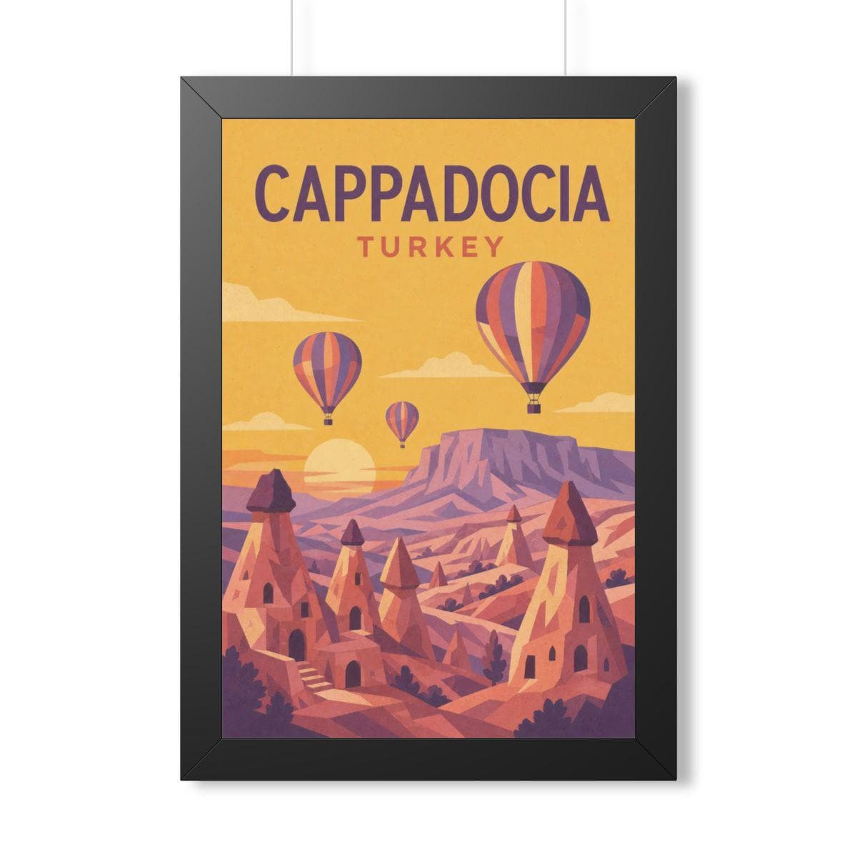 Cappadocia Turkey Framed Poster | Vintage Travel Wall Art | Black Walnut White Frame | 16x24 20x30