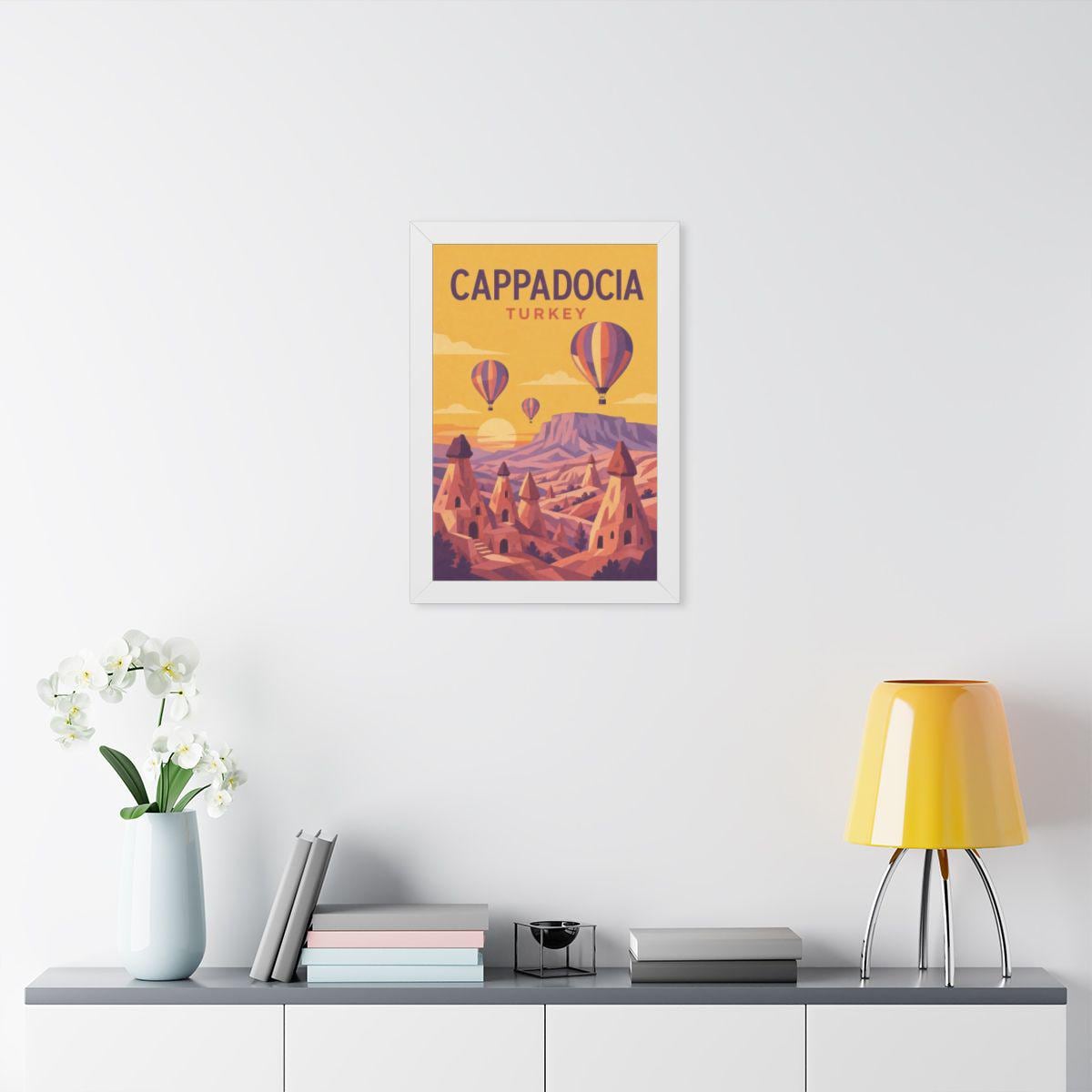 Cappadocia Turkey Framed Poster | Vintage Travel Wall Art | Black Walnut White Frame | 16x24 20x30