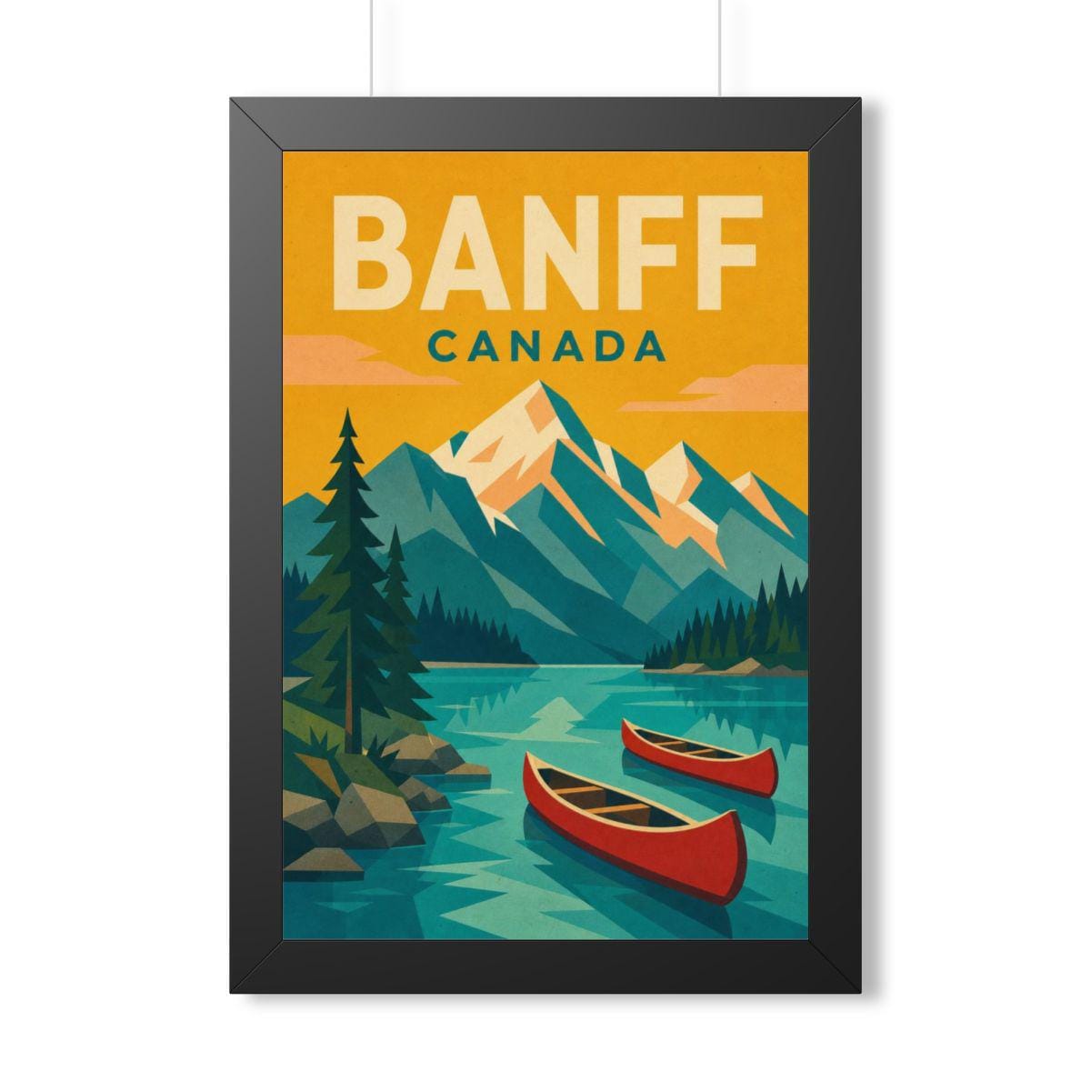 Banff Canada Framed Poster | Vintage Travel Wall Art | Black Walnut White Frame | 16x24 20x30