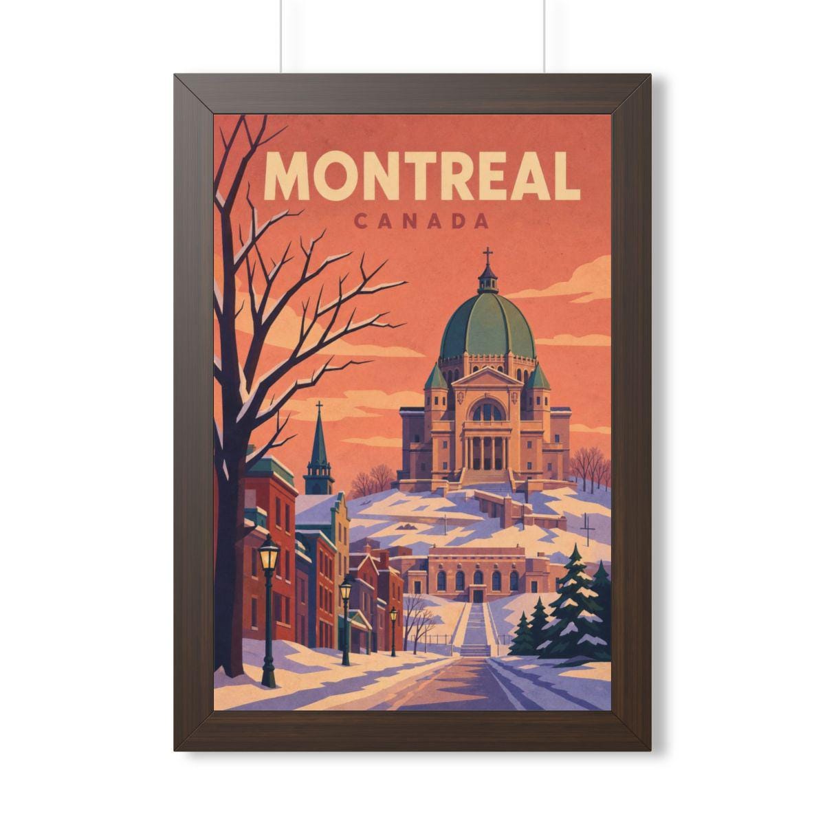 Montréal Canada Framed Poster | Vintage Travel Wall Art | Black Walnut White Frame | 16x24 20x30