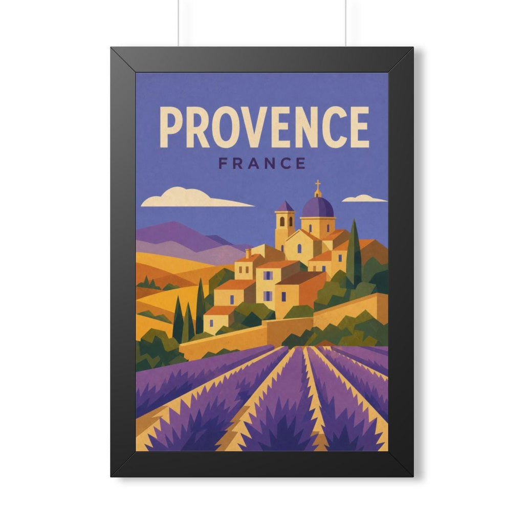 Provence France Framed Poster | Vintage Travel Wall Art | Black Walnut White Frame | 16x24 20x30