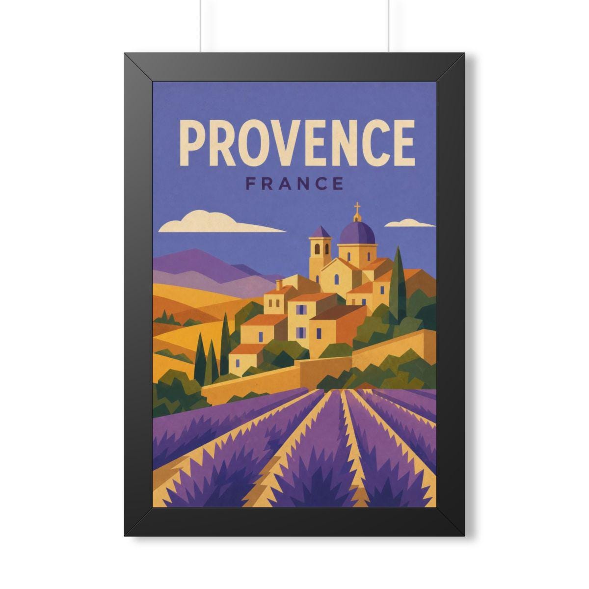 Provence France Framed Poster | Vintage Travel Wall Art | Black Walnut White Frame | 16x24 20x30