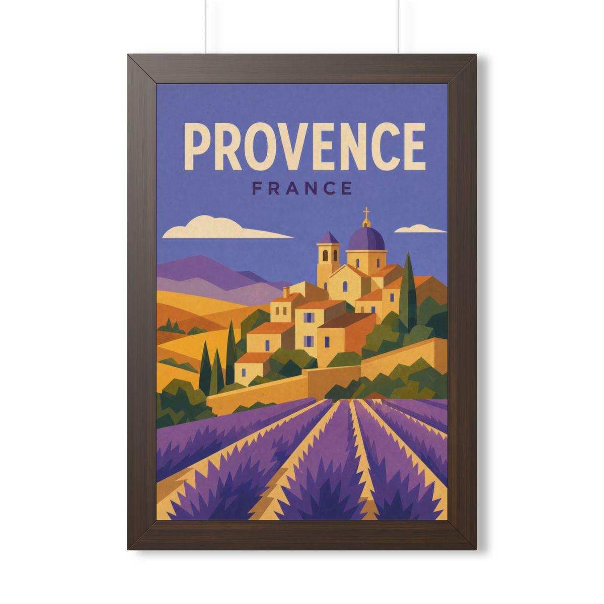Provence France Framed Poster | Vintage Travel Wall Art | Black Walnut White Frame | 16x24 20x30