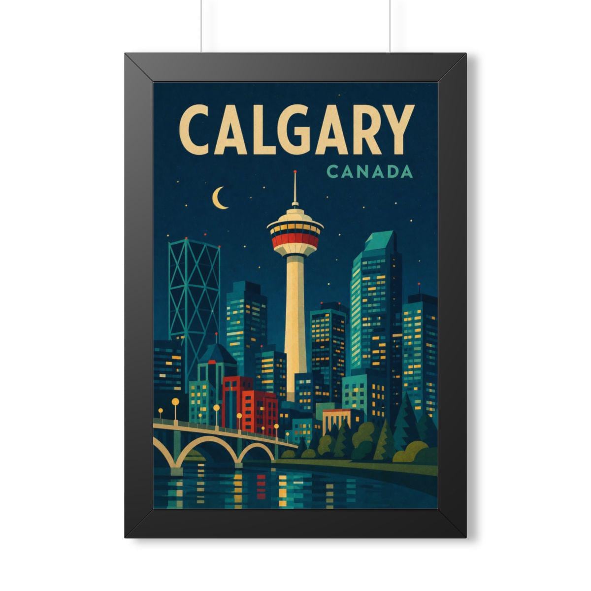 Calgary Canada Framed Poster | Vintage Travel Wall Art | Black Walnut White Frame | 16x24 20x30