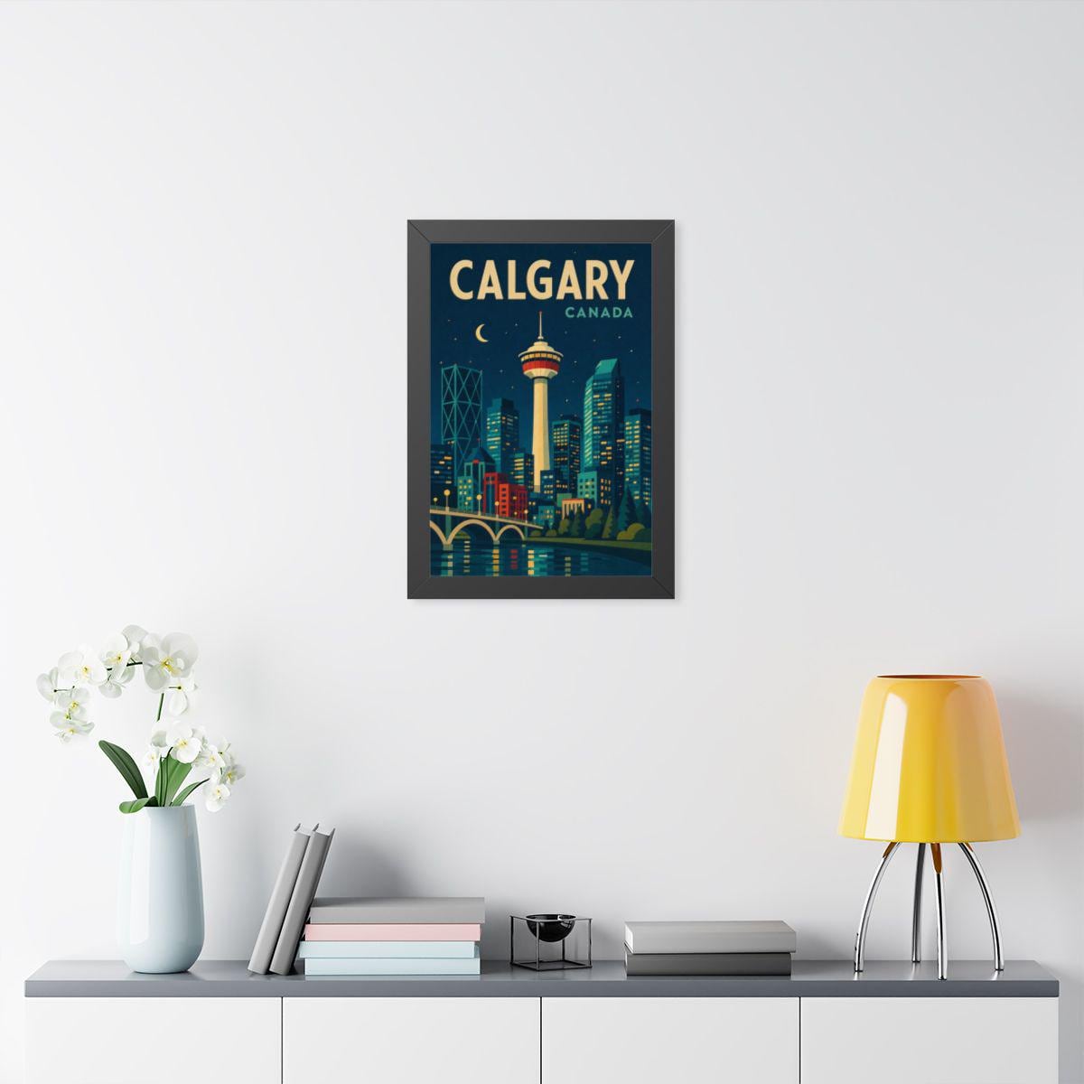 Calgary Canada Framed Poster | Vintage Travel Wall Art | Black Walnut White Frame | 16x24 20x30
