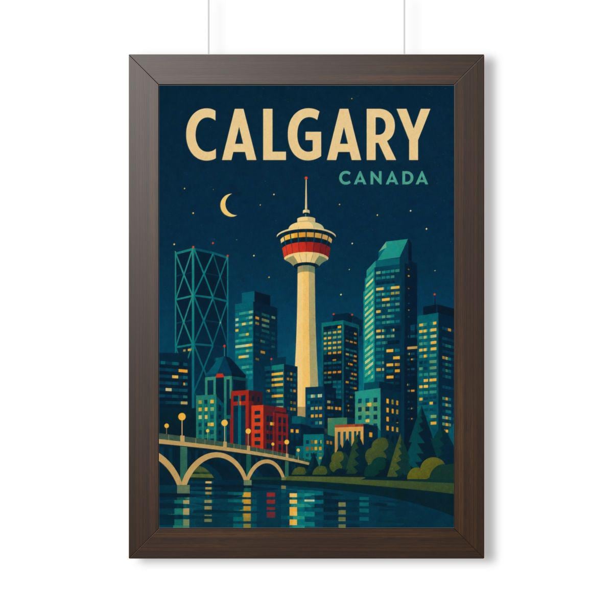 Calgary Canada Framed Poster | Vintage Travel Wall Art | Black Walnut White Frame | 16x24 20x30