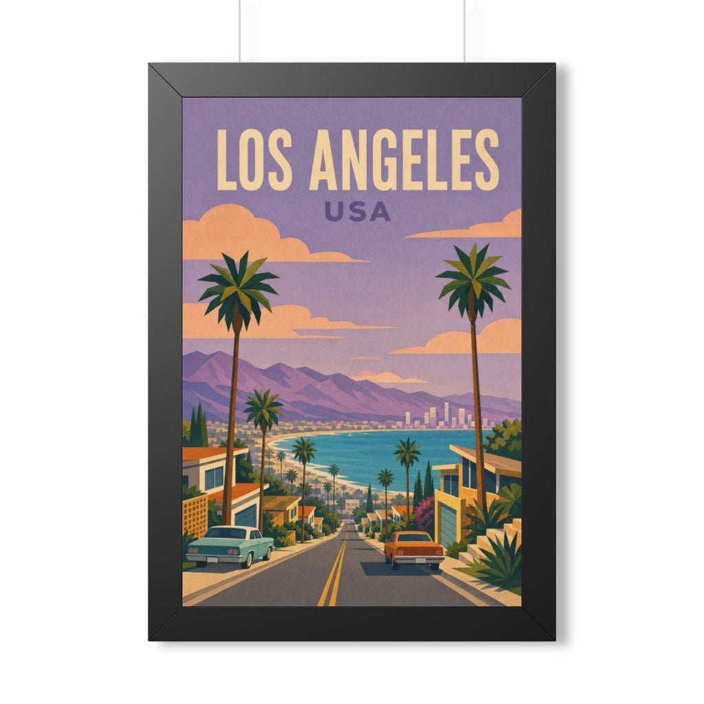 Los Angeles Coast United States Framed Poster | Vintage Travel Wall Art | Black Walnut White Frame | 16x24 20x30