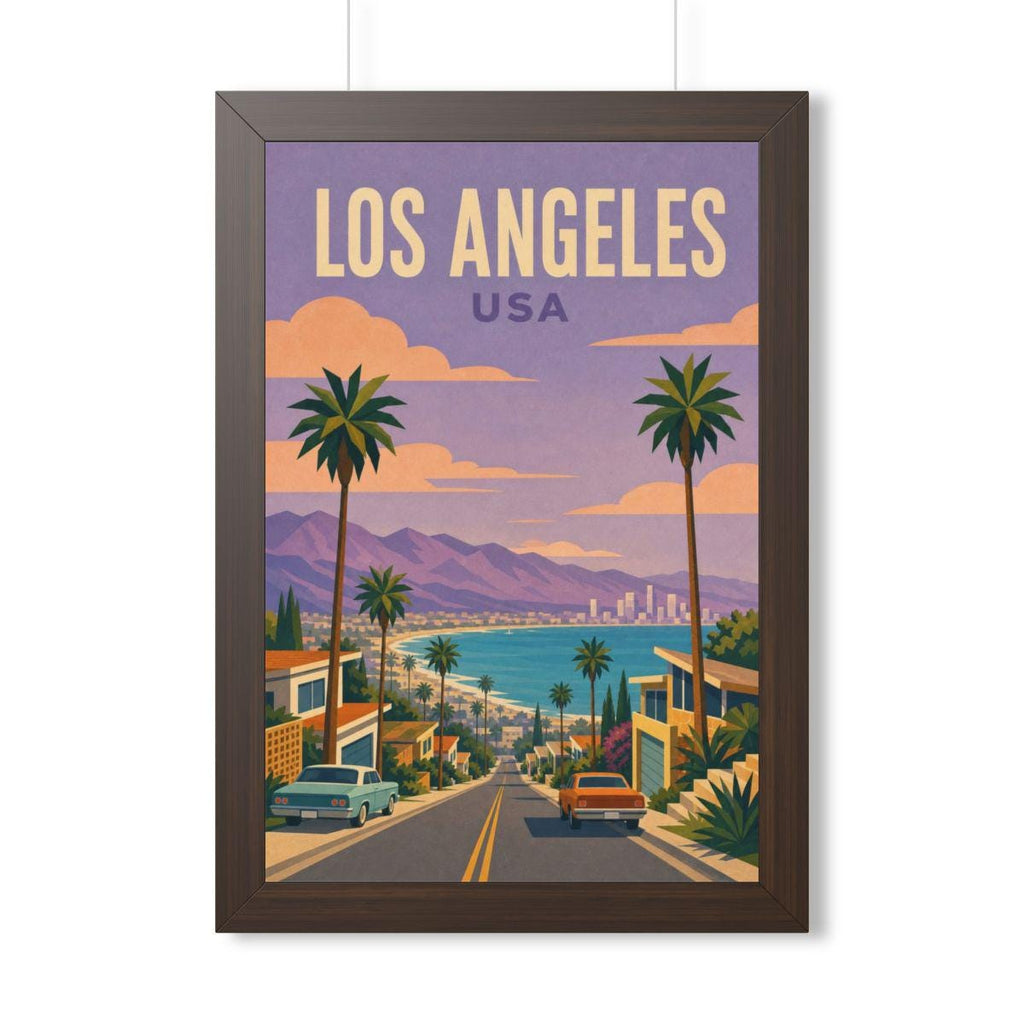 Los Angeles Coast United States Framed Poster | Vintage Travel Wall Art | Black Walnut White Frame | 16x24 20x30
