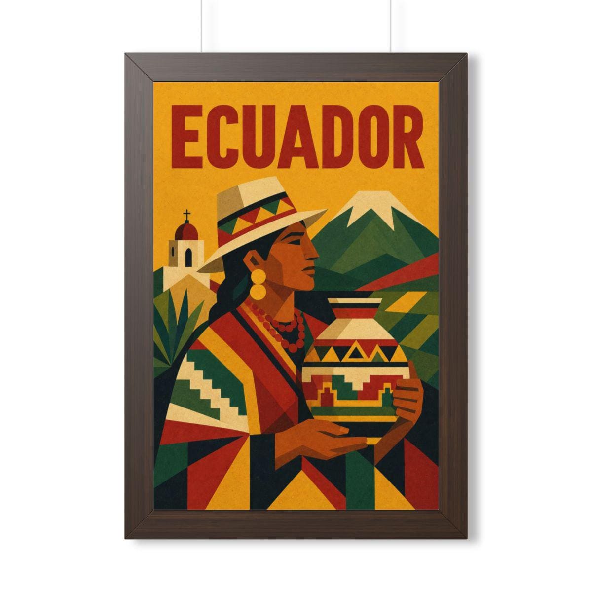 Ecuador Culture Ecuador Framed Poster | Vintage Travel Wall Art | Black Walnut White Frame | 16x24 20x30