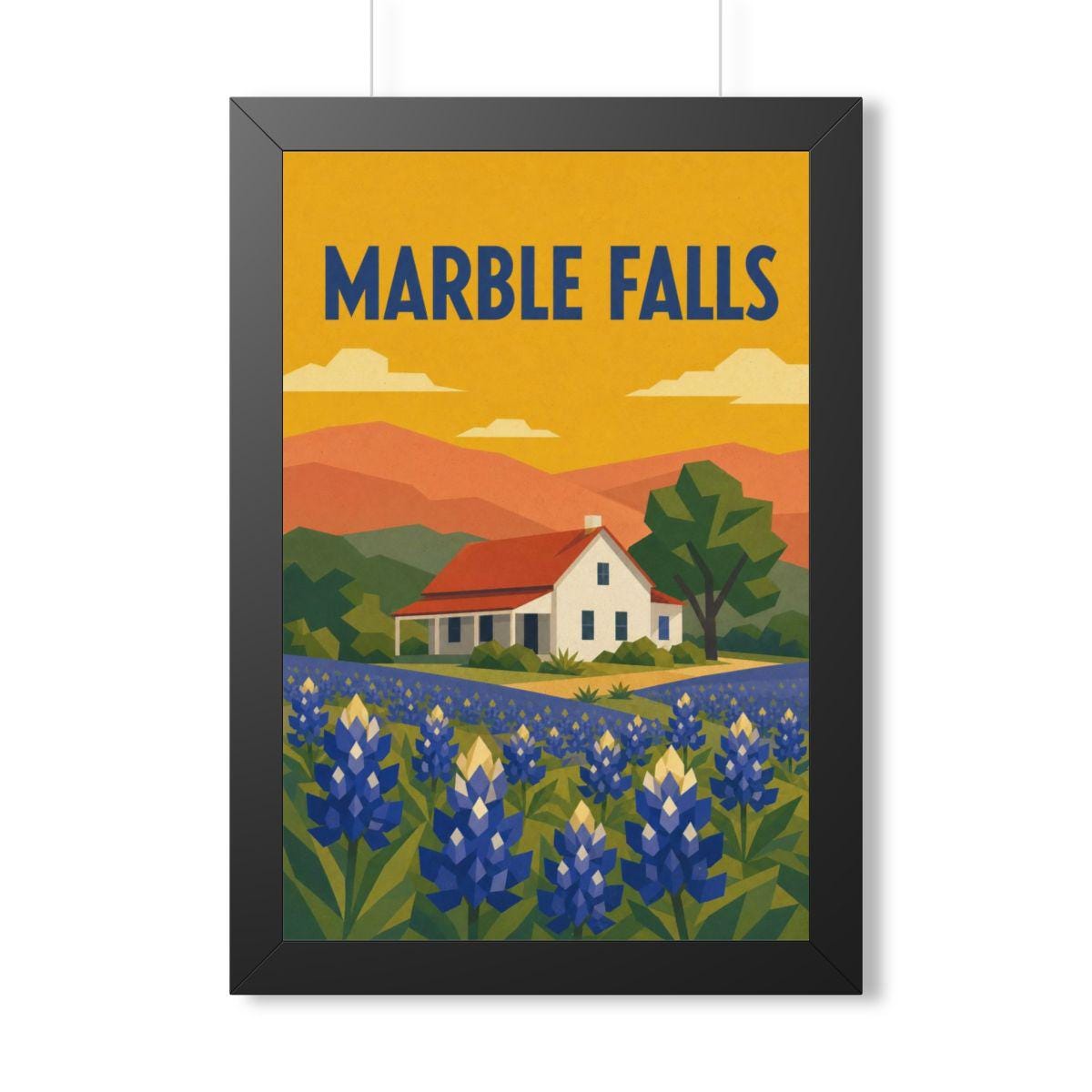 Marble Falls United States Framed Poster | Vintage Travel Wall Art | Black Walnut White Frame | 16x24 20x30