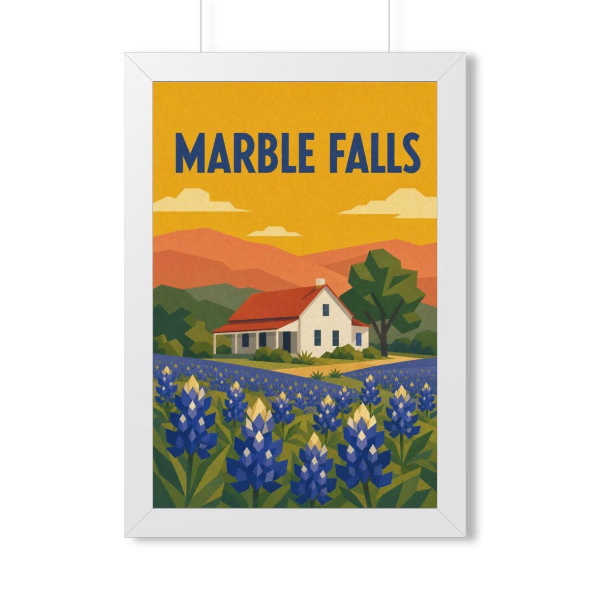 Marble Falls United States Framed Poster | Vintage Travel Wall Art | Black Walnut White Frame | 16x24 20x30
