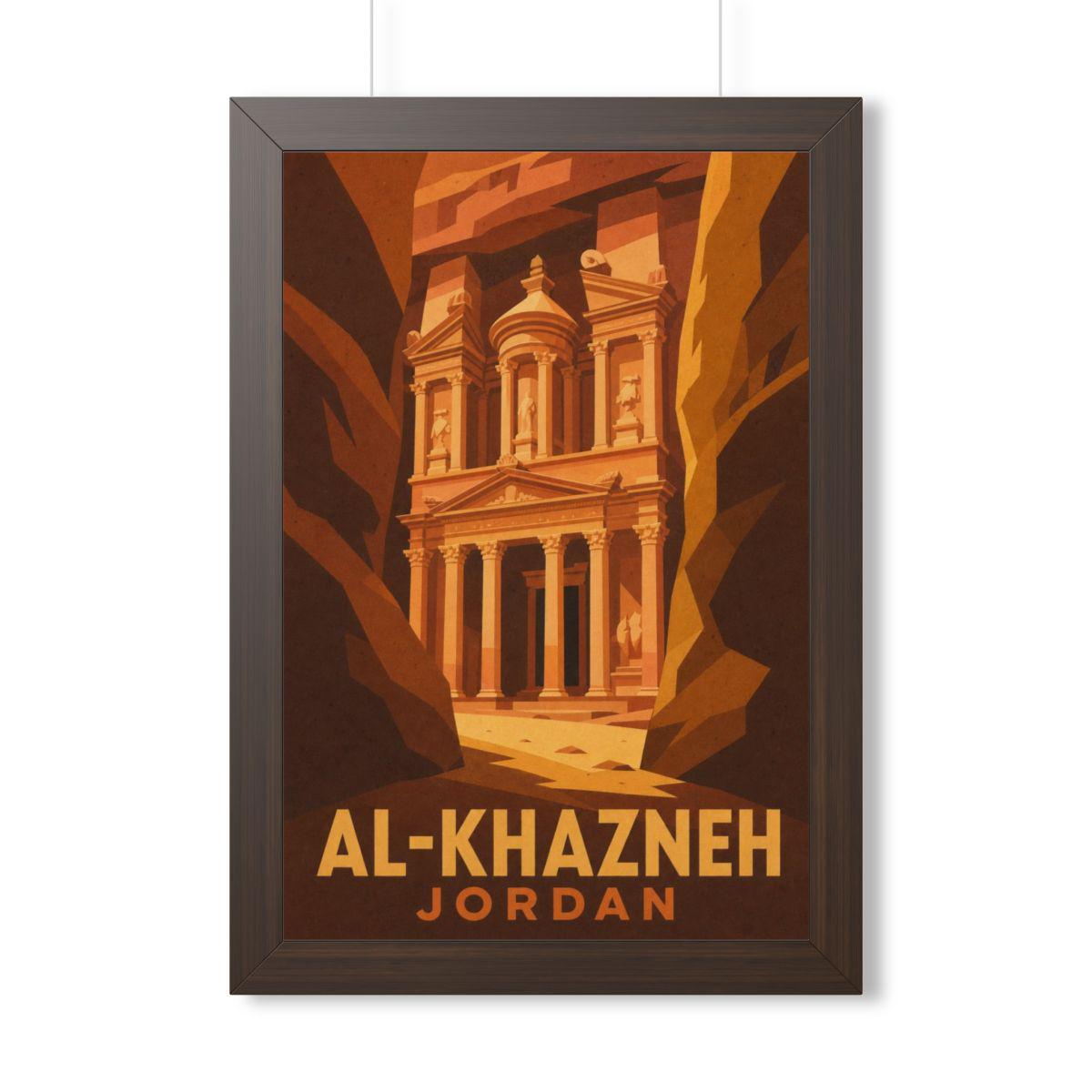 Al-Khazneh Petra Jordan Framed Poster | Vintage Travel Wall Art | Black Walnut White Frame | 16x24 20x30