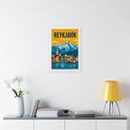 Reykjavík Iceland Framed Poster | Vintage Travel Wall Art | Black Walnut White Frame | 16x24 20x30
