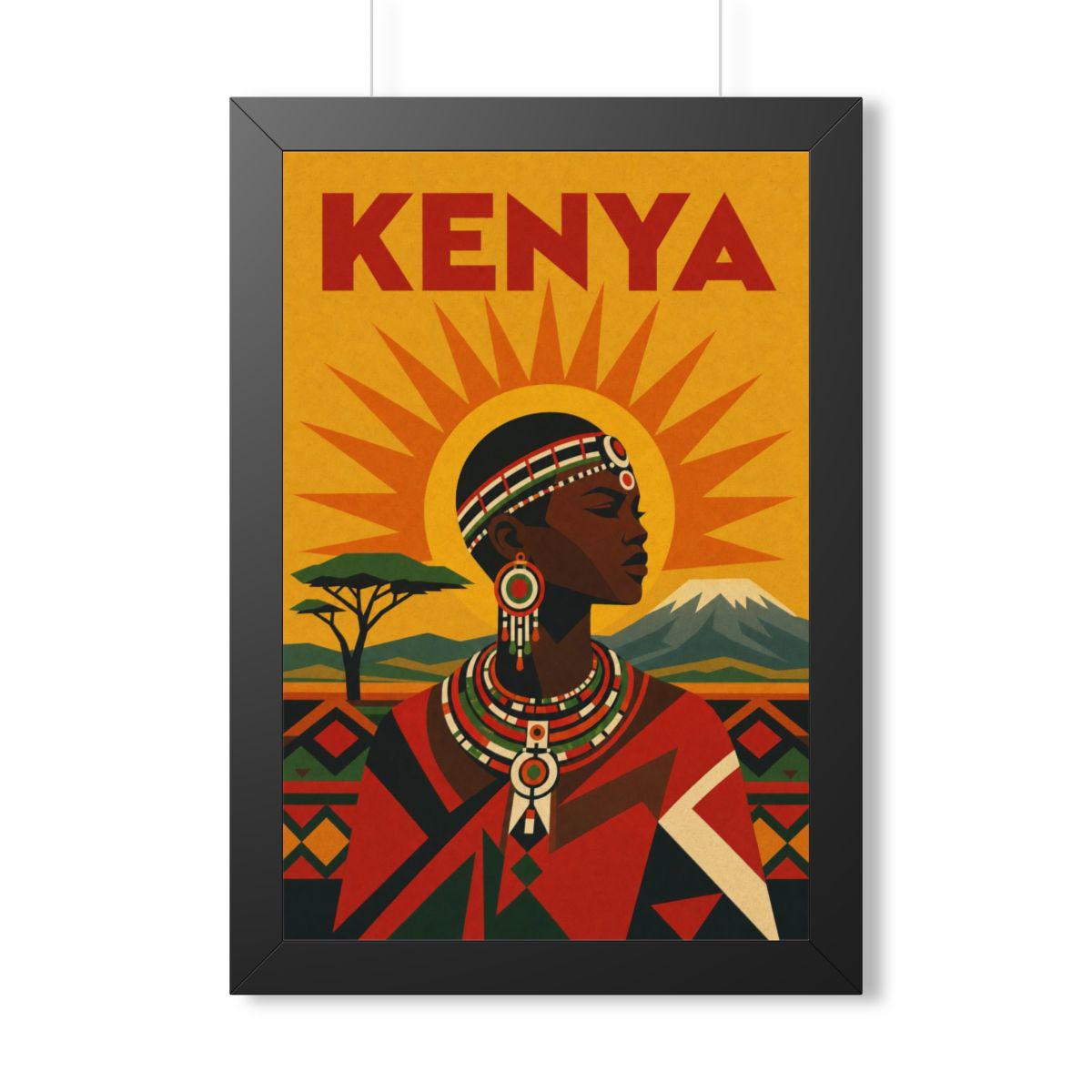 Kenya Culture Kenya Framed Poster | Vintage Travel Wall Art | Black Walnut White Frame | 16x24 20x30
