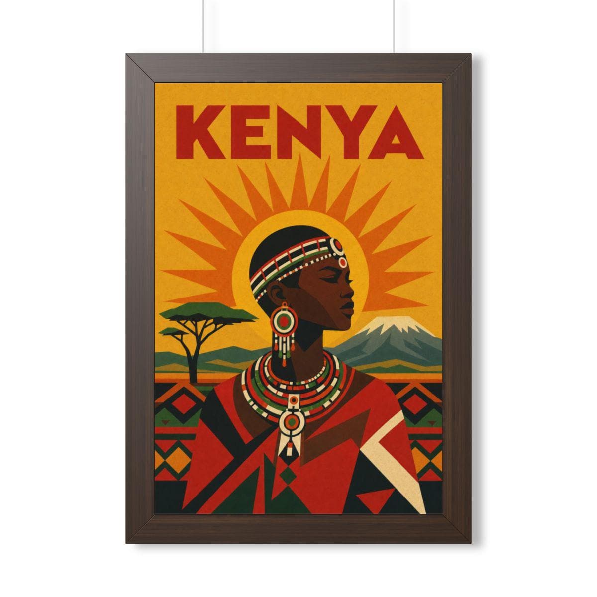 Kenya Culture Kenya Framed Poster | Vintage Travel Wall Art | Black Walnut White Frame | 16x24 20x30